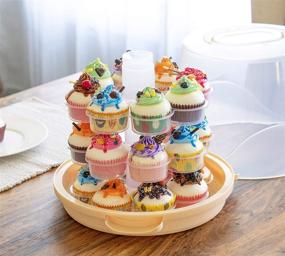 img 3 attached to 🧁 Red Co. 3-Tier 23 Cupcake, Muffin, or Cake Carrier with Collapsible Handles - Peach Tray and Clear Lid