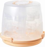 🧁 red co. 3-tier 23 cupcake, muffin, or cake carrier with collapsible handles - peach tray and clear lid logo