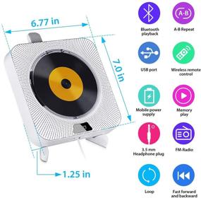 img 2 attached to 🎵 Portable Wall Mountable CD Player with Bluetooth, HiFi Speakers, Dust Cover, LED Screen, FM Radio, USB MP3 Music Player, 3.5mm Jack, Pulling-Switch, Remote Control