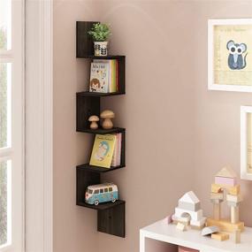 img 2 attached to 📚 FURINNO 5 Tier Wall Mount Floating Corner Square Shelf, Espresso: Space-Saving Storage Solution