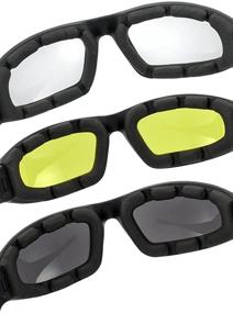 img 2 attached to 🕶️ UV Protection Motorcycle Riding Goggles with Padding - 3 Pairs of Sunglasses for Bicycles - Smoke, Clear, Yellow