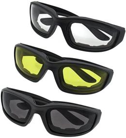 img 3 attached to 🕶️ UV Protection Motorcycle Riding Goggles with Padding - 3 Pairs of Sunglasses for Bicycles - Smoke, Clear, Yellow