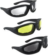 🕶️ uv protection motorcycle riding goggles with padding - 3 pairs of sunglasses for bicycles - smoke, clear, yellow logo