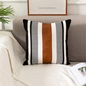 img 2 attached to 🛋️ Faux Leather Square Cushion Cover - 18x18 Inch Tribal Stripe Accent Pillow Case for Couch Sofa Decor - Vfuty Farmhouse Throw Pillow Covers