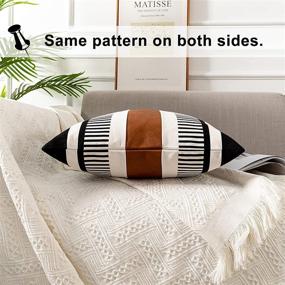 img 3 attached to 🛋️ Faux Leather Square Cushion Cover - 18x18 Inch Tribal Stripe Accent Pillow Case for Couch Sofa Decor - Vfuty Farmhouse Throw Pillow Covers