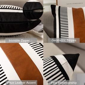 img 1 attached to 🛋️ Faux Leather Square Cushion Cover - 18x18 Inch Tribal Stripe Accent Pillow Case for Couch Sofa Decor - Vfuty Farmhouse Throw Pillow Covers