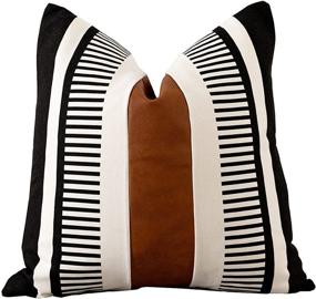 img 4 attached to 🛋️ Faux Leather Square Cushion Cover - 18x18 Inch Tribal Stripe Accent Pillow Case for Couch Sofa Decor - Vfuty Farmhouse Throw Pillow Covers