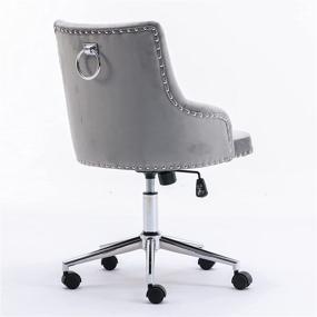 img 3 attached to 🪑 Grey Velvet Tufted Desk Chair - Swivel Accent Armchair with Wheels for Bedroom, Living Room, Office - Fabric Task Vanity Chair