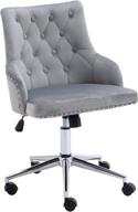 🪑 grey velvet tufted desk chair - swivel accent armchair with wheels for bedroom, living room, office - fabric task vanity chair logo