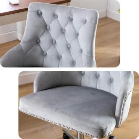 img 1 attached to 🪑 Grey Velvet Tufted Desk Chair - Swivel Accent Armchair with Wheels for Bedroom, Living Room, Office - Fabric Task Vanity Chair