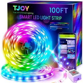 img 4 attached to 🌈 TJOY 100ft Smart LED Strip Lights for Bedroom, Alexa Compatible Light Strip, 5050 RGB Color Changing Music Sync LED Lights Strip with App Remote, Multi-Color Wireless LED Lights for Bedroom (APP+Remote+Voice)