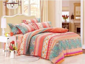 img 3 attached to 🛏️ Elevate Your Bedroom with the Wake In Cloud - Bohemian Comforter Set, Vibrant Orange Coral Mandala Print, Luxurious King Size Bedding