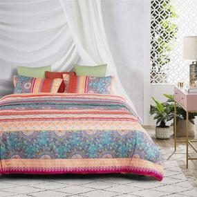 img 2 attached to 🛏️ Elevate Your Bedroom with the Wake In Cloud - Bohemian Comforter Set, Vibrant Orange Coral Mandala Print, Luxurious King Size Bedding