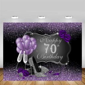 img 1 attached to MEHOFOTO Black Purple Silver High Heels Champagne Woman Purple Rose Balloons 70th Happy Birthday Party Banner Photography Backdrops 8x6ft