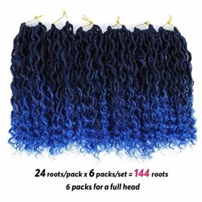 img 1 attached to 6 Packs New Goddess Locs Crochet Hair: Ombre Blue River Curls, Boho Faux Locs with Curly Ends Synthetic Hair Extensions - 18 inch, 6Packs T1B/Blue