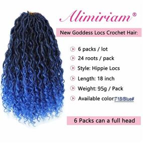 img 3 attached to 6 Packs New Goddess Locs Crochet Hair: Ombre Blue River Curls, Boho Faux Locs with Curly Ends Synthetic Hair Extensions - 18 inch, 6Packs T1B/Blue