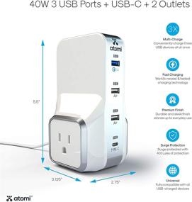 img 2 attached to 💡 Atomi Power Tower Plus - Белый настольный зарядник с Qualcomm 3.0 Quick Charge, 4 USB-портами и 2 розетками