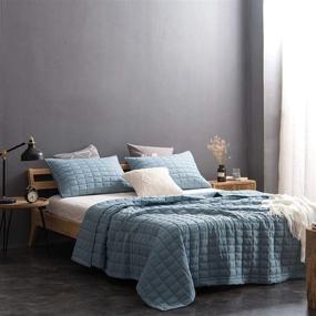 img 3 attached to 🛏️ KASENTEX Quilt-Bedding-Coverlet-Blanket-Set: Ultra Soft, Lightweight, and Machine Washable in Grey Blue with Detailed Stitching – Full/Queen Size with 2 Shams Included