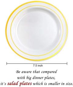 img 3 attached to 100-Piece Gold Rim Plastic Plates by BUCLA - 7.5-inch Gold Disposable Salad/Dessert Plates for Weddings & Parties