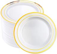 100-piece gold rim plastic plates by bucla - 7.5-inch gold disposable salad/dessert plates for weddings & parties logo