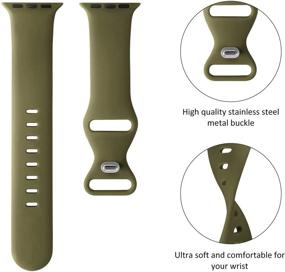 img 1 attached to 🌿 5 Pack Replacement Soft Silicone Bands for Apple Watch 38mm/40mm/42mm/44mm - Olive Green, Khaki, Black, Navy, Mallard Green - Compatible with iWatch SE Series 6/5/4/3/2/1 - S/M Size