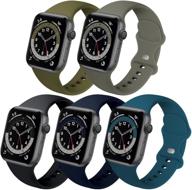 🌿 5 pack replacement soft silicone bands for apple watch 38mm/40mm/42mm/44mm - olive green, khaki, black, navy, mallard green - compatible with iwatch se series 6/5/4/3/2/1 - s/m size logo