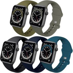 img 4 attached to 🌿 5 Pack Replacement Soft Silicone Bands for Apple Watch 38mm/40mm/42mm/44mm - Olive Green, Khaki, Black, Navy, Mallard Green - Compatible with iWatch SE Series 6/5/4/3/2/1 - S/M Size