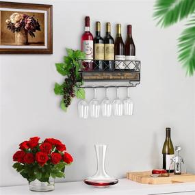 img 3 attached to 🍷 Wall Mounted Wine Rack with Glass Holder, Cork Storage, Grape Leaf Decor - Store Red, White, and Champagne for Home Kitchen Decoration - Black