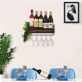 img 4 attached to 🍷 Wall Mounted Wine Rack with Glass Holder, Cork Storage, Grape Leaf Decor - Store Red, White, and Champagne for Home Kitchen Decoration - Black