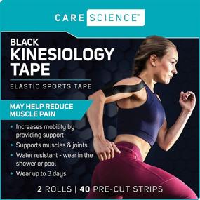 img 3 attached to Waterproof Kinesiology Tape by Care Science - 40 ct, Precut Strips (2 Rolls), Black - Elastic Sports & Weightlifting Tape Supports Muscles & Joints - Water Resistant