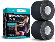 waterproof kinesiology tape by care science - 40 ct, precut strips (2 rolls), black - elastic sports & weightlifting tape supports muscles & joints - water resistant логотип