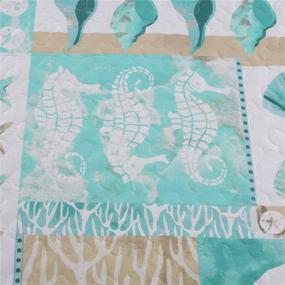 img 3 attached to Ycosy 3-Piece Reversible Cartoon Bedspread Set: Ocean Theme with Seahorses, Conch Shells, and Beach Elements - King Size Summer Coverlets with Pillowcases