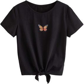 img 4 attached to Romwe Casual Butterfly Sleeve 11 12Y Girls' Clothing for Tops, Tees & Blouses