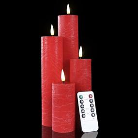 img 4 attached to 🕯️ Duduta Christmas Red Flameless Pillar Candles with Remote - Heights 2", 4", 6", 8", 10" - Flickering Realistic LED Battery Decorative Candles with Real Wax - Pack of 4