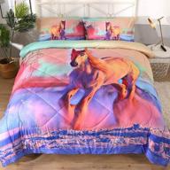 🐎 enjohos 3d horse bedding: twin size pink purple comforter with white snow and farm house print - ultra soft kids duvet lightweight all year round bedspread (3 pieces) logo