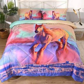 img 4 attached to 🐎 ENJOHOS 3D Horse Bedding: Twin Size Pink Purple Comforter with White Snow and Farm House Print - Ultra Soft Kids Duvet Lightweight All Year Round Bedspread (3 Pieces)