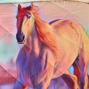 img 2 attached to 🐎 ENJOHOS 3D Horse Bedding: Twin Size Pink Purple Comforter with White Snow and Farm House Print - Ultra Soft Kids Duvet Lightweight All Year Round Bedspread (3 Pieces)