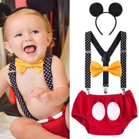 img 3 attached to 👶 Adorable Baby Boys Adjustable Y Back Suspenders with Pre-tied Outfits for Birthday Cake Smash & Bloomers Bowtie Set