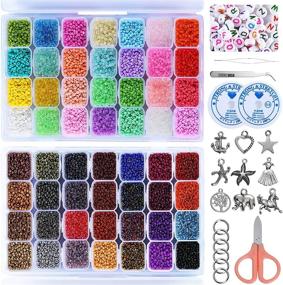 img 4 attached to 📿 52000pcs Bracelet Beads for Jewelry Making Kit - 56 Colors, 2mm Glass Seed Beads with 450pcs Letter Beads - DIY Art and Craft Set with Elastic Strings, Pendants, Needle & Tweezer