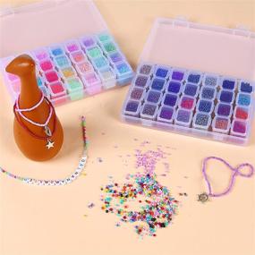 img 1 attached to 📿 52000pcs Bracelet Beads for Jewelry Making Kit - 56 Colors, 2mm Glass Seed Beads with 450pcs Letter Beads - DIY Art and Craft Set with Elastic Strings, Pendants, Needle & Tweezer