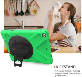 img 1 attached to 📱 TSQ 5th Generation iPad Case: Heavy Duty Drop Protection, 360 Degree Rotating Stand, Kidsproof Bumper Case with Multiple Straps and Green Color