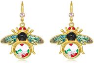 superchic's miraculous bumble bee dangling french hoop earring in gold plating: exquisite cz accents in glass case (green/pink) logo