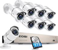zosi 8ch 5mp lite outdoor security camera system with 1tb hdd, h.265+ 8channel cctv recorder, 8pcs 1080p weatherproof surveillance cameras, 120ft long night vision, remote access, motion alert logo