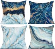 🔵 navy blue and gold marble abstract pattern decorative throw pillow covers – set of 4- 18x18 velvet outdoor couch cushions for sofa and bedroom logo