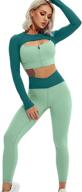 👚 qinsen women's workout sets with long sleeve cutout crop tops and tummy control leggings logo