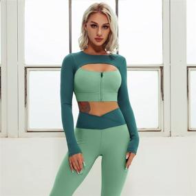 img 2 attached to 👚 QINSEN Women's Workout Sets with Long Sleeve Cutout Crop Tops and Tummy Control Leggings