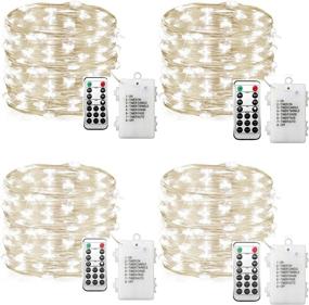 img 4 attached to 🔋 4 Pack 33FT 100 LED Fairy Lights Battery Operated with Remote, 8 Modes Waterproof Silver Wire Firefly String Lights for Bedroom, Christmas Party, Wedding, Garden, Home Decor (Cool White)