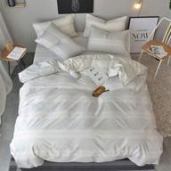 🛏️ oreise king size cotton duvet cover set: white/light gray, striped print, reversible design, 3-piece bedding set with zipper closure, soft, breathable, luxury logo