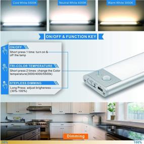 img 3 attached to 🔦 Versatile LED Under Cabinet Lighting: Dimmable, Rechargeable, Motion Sensor, 3 Color Temps - Ideal for Counters, Cabinets, Wardrobes, Kitchens, Hallways (140-LED Closet Lights)