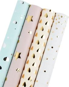 img 4 attached to WRAPAHOLIC Polka Dots/Stars/Hearts Wrapping Paper Roll Combo - Ideal for Birthday, Mother's Day, Valentine's Day, Wedding, Baby Shower - Pack of 4 Rolls - 30 inch X 120 inch Each